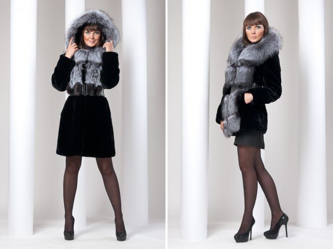 мутоновая шуба с капюшоном из чернобурки